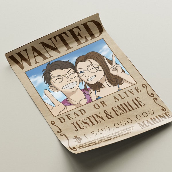 Printed Custom One Piece Wanted Poster, Anime gift