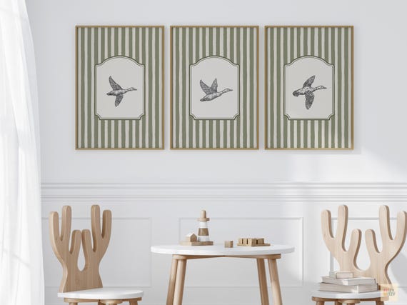 Vintage duck / goose digital prints, baby boy nursery, green earthy tones wall art, wall decor