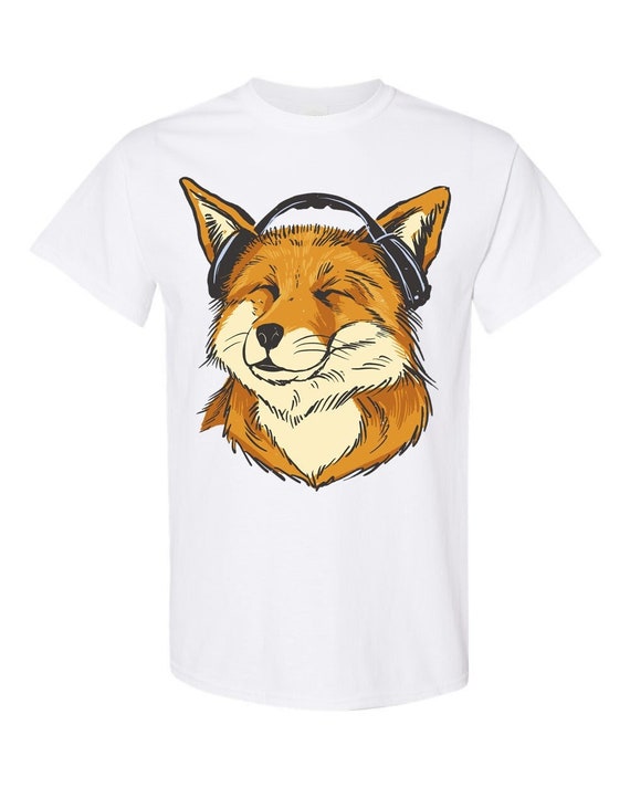 Fox With Headphones Design All Sizes Front or Back Unisex Etsy