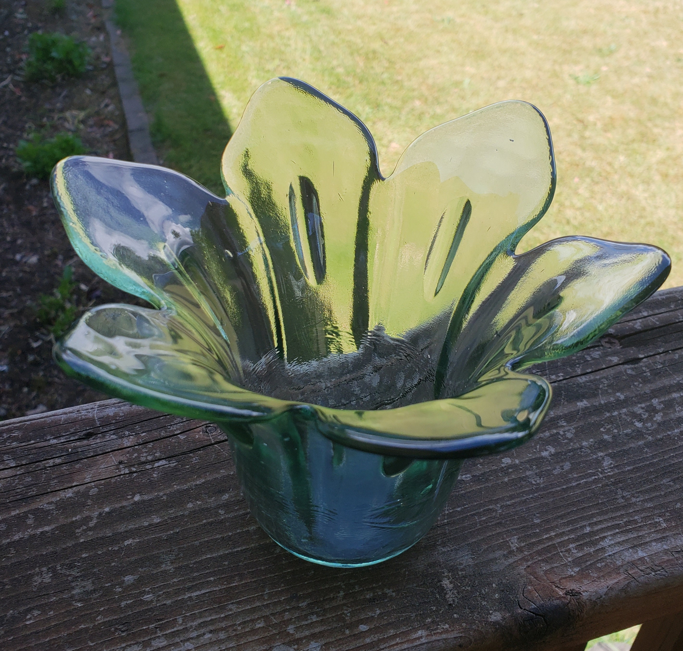 Flower Shaped Vase Original green recycled glass made in Etsy