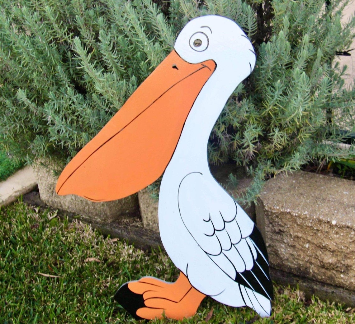Pelican Hand Painted Outdoor Decorations Garden Cutouts Yard Etsy