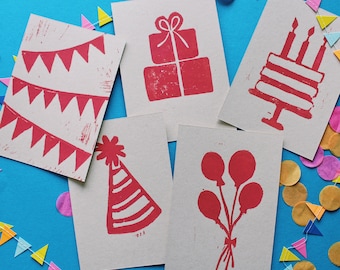 Linocut Print Birthday Postcard