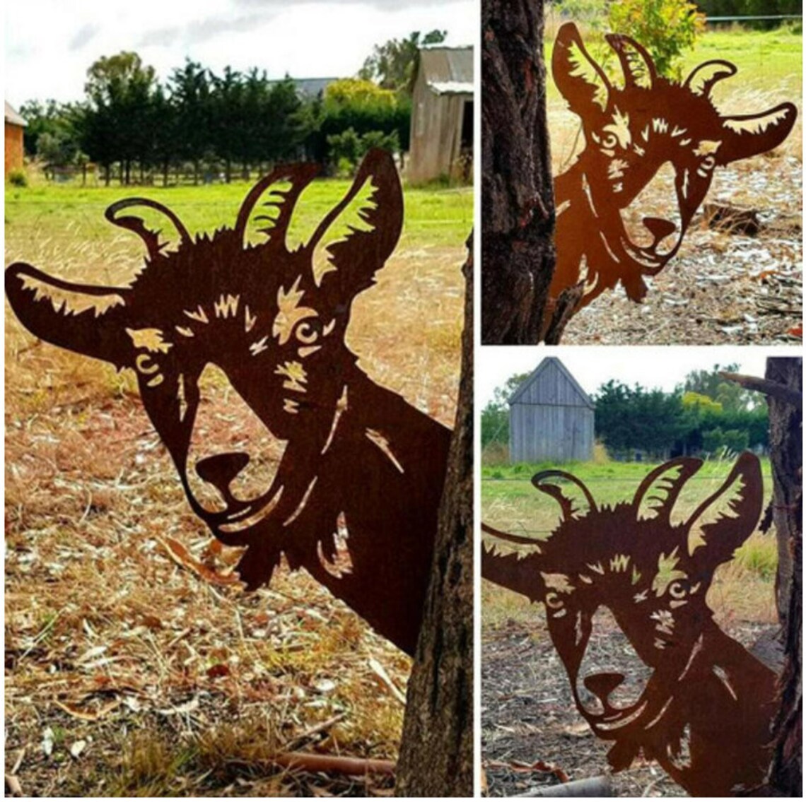 Metal goat Silhouettes Garden Fence Decor Garden goat Outdoors Etsy