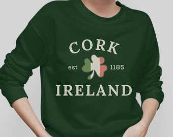Cork Ireland, Shamrock Crewnweck St Pattys Sweatshirt, Irish Sweater, Cork Sweatshirt, Irish Gifts Women, Ireland Flag Clover, Ireland Lover
