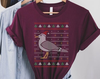 Seagull Christmas Ugly Sweater, Bird Lover Holiday Gift T-Shirt, Christmas Gift Seagull Shirt, Funny Seagull Beach Tropical Xmas Tee Shirt