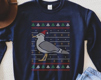 Seagull Christmas Ugly Sweater, Bird Lover Holiday Gift, Christmas Gift Bird Seagull, Funny Seagull Beach Tropical Xmas Sweatshirt Present