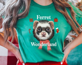 Ferret Christmas Shirt, Christmas Ferret Holiday T-Shirt, Ferret Shirt, Santa Ferret Elf, Funny Ferret Holiday Gift Shirt, Ferret Wonderland