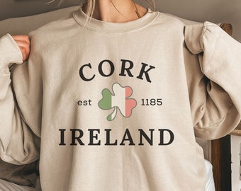 Cork Ireland, Cork Sweatshirt, Shamrock Hoodie, Irish Gifts Women, St Pattys Sweatshirt, Ireland Flag Clover, Irish Sweater, Ireland Lover