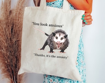 Anxiety Possum Bag, Opossum Anxiety Bag, Mental Health Awareness Tote, Mental Health Gift, Sarcasm, Funny Sarcastic, Weird Tote Trashcore