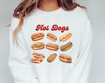 Hot Dog Sweatshirt, Hot Dog Lover Graphic Sweater, Funny Food Shirts For Men Women, BBQ Lover, Cookout Shirt, Foodie Shirt, Hotdogologist