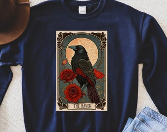 Raven, The Raven Tarot Sweatshirt, Raven Sweatshirt, Dark Academia Tarot, Dark Cottagecore Witchcraft Raven, Edgar Allan Poe The Raven Tarot