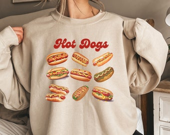 Hot Dog Sweatshirt, Hot Dog Lover Graphic Sweater, Funny Food Shirts For Men Women, BBQ Lover, Cookout Shirt, Foodie Shirt, Hotdogologist