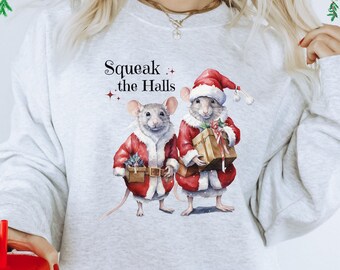 Christmas Mice Sweatshirt, Mouse Christmas Sweater, Rat Christmas Santa Shirt, Squeak the Halls, Mouse Collector Holiday Gift, Rat Collector