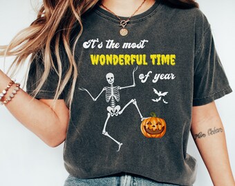 It's the Most Wonderful Time of the Year Halloween Shirt, Vintage Halloween Shirt, Cool Halloween Comfort Colors, Pumpkin Skeleton Shirt