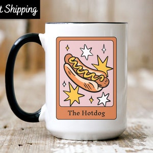 Hot Dog Tarot Mug, Hot Dog Lover Graphic Mug, Hotdog Tarot, Food Tarot Mug, Funny Food Mug, Hotdogologist, Hotdog Eating Contest Tarot Mug