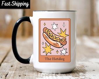 Hot Dog Tarot Mug, Hot Dog Lover Graphic Mug, Hotdog Tarot, Food Tarot Mug, Funny Food Mug, Hotdogologist, Hotdog Eating Contest Tarot Mug