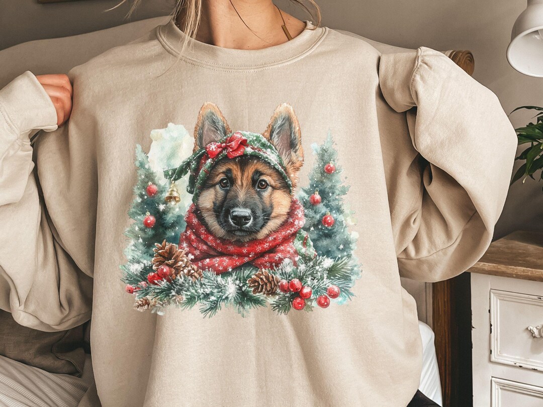 Tribal T-Shirts Womens Christmas German Shepherd in Santa Hat