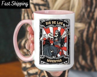 Skeleton Lovers Mug, Dia de los Muertos Mug, Day of the Dead, Skeleton Couple Mexican Halloween Mug, Hispanic Skeletons, Drunk Skeletons Mug
