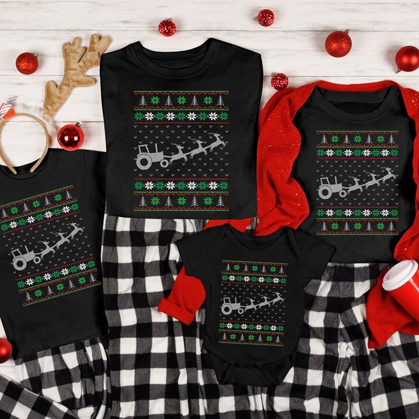 Matching Family Christmas Shirt, Ugly Christmas Sweater Tractor Shirt, Tractor Santa Christmas Holiday Cute Shirt Farm Xmas Farmer Christmas