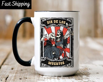 Dia de los Muertos Mug, Day of the Dead Mug, Skeleton Couple Mexican Halloween Mug, Skeleton Lovers, Hispanic Skeletons, Drunk Skeletons Mug