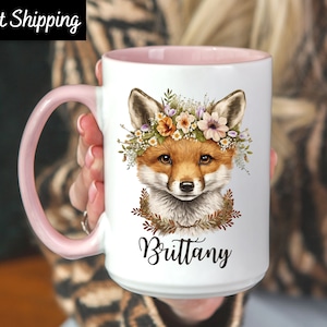 Personalized Fox Coffee Mug, Fox Coffee Mug, Fox Gift, Fox Mug with Name, Fox Lover Gifts, Fox Gifts for Girls, Woodland Animal Mug, Fox Cup