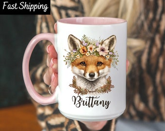 Personalized Fox Coffee Mug, Fox Coffee Mug, Fox Gift, Fox Mug with Name, Fox Lover Gifts, Fox Gifts for Girls, Woodland Animal Mug, Fox Cup