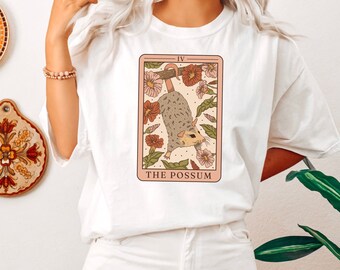 Possum Tarot Card Shirt, Comfort Colors Opossum T-Shirt, Possum Shirt, Possum Top, Weird Gift Trash Core, Cottagecore, Tarot Tee, Tarot Deck