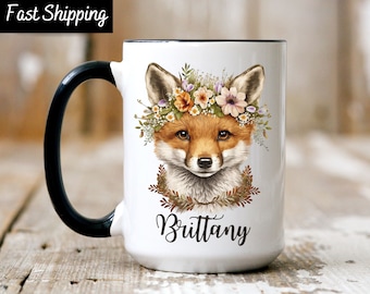 Fox Coffee Mug, Personalized Fox Coffee Mug, Fox Gift, Fox Mug with Name, Fox Lover Gifts, Fox Gifts for Girls, Woodland Animal Mug, Fox Cup