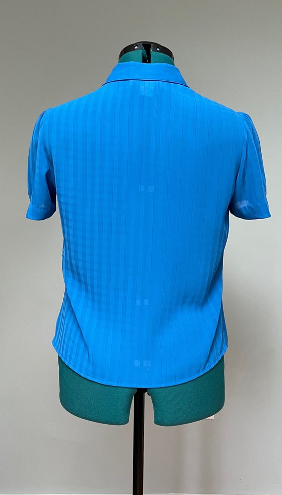 Blue Striped Checker Short Sleeve Semi-Sheer Part… - image 5