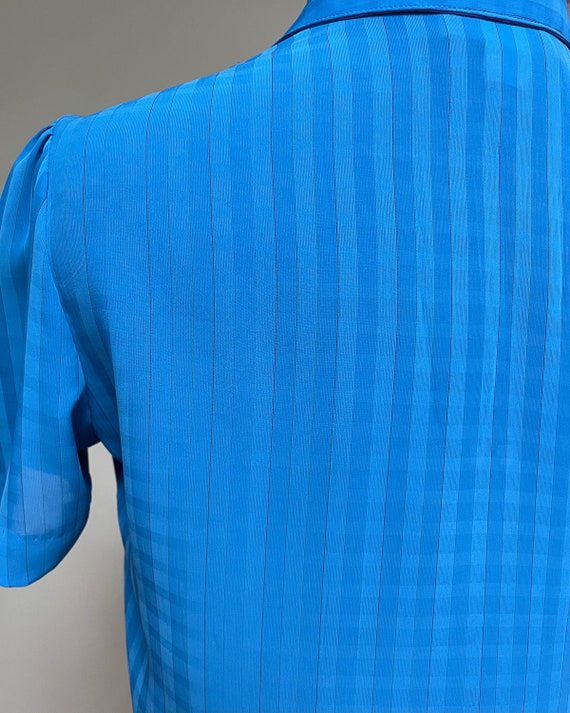 Blue Striped Checker Short Sleeve Semi-Sheer Part… - image 6