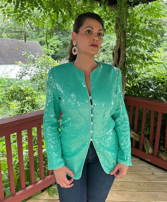 Sequin Cocktail Party Blazer with Rhinestone Butt… - image 1