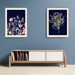 Set of 2 Moody Watercolor Floral Prints - 8x10"