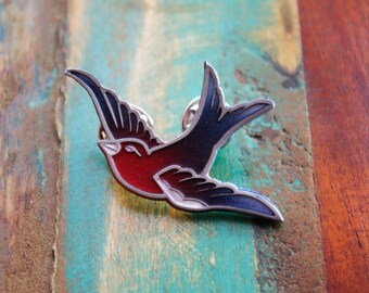 Swallow Enamel Lapel Pin - Tattoo Flash