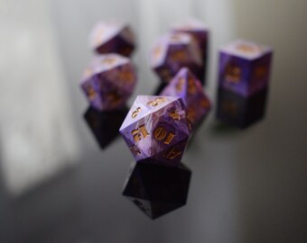 Purple & Old Gold Marbled Dice Set