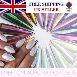 14 Rose AURORA Chrome POWDER Nail AB Shell Dust Mermaid Mirror Effect Rainbow Opal (um)