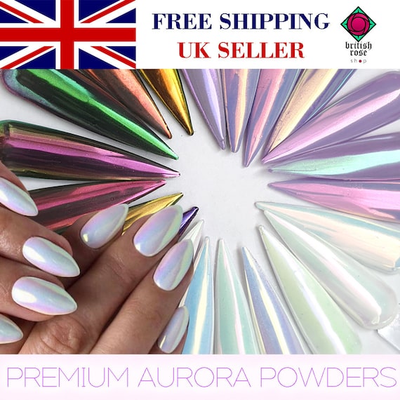 14 Rose AURORA Chrome POWDER Nail AB Shell Dust Mermaid Mirror Effect  Rainbow Opal um 