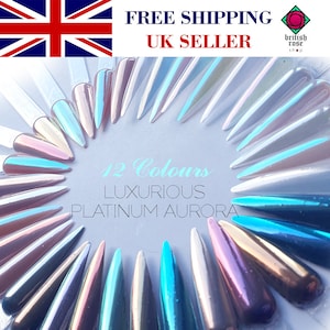 Platinum Light AURORA Chrome Powder Gel Polish Nail Mermaid Fairy Mirror Rainbow UK