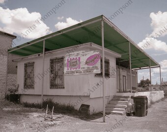 Abandoned snack shack in Texas.  Black and White selectively colorized.