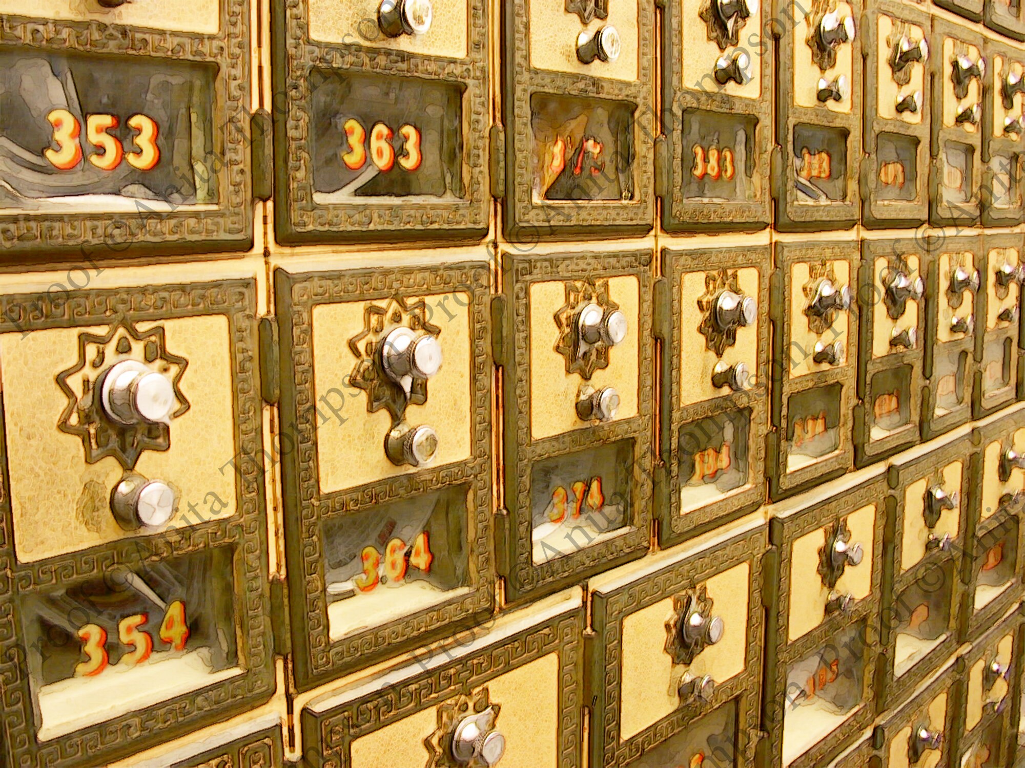 Photograph of Post Office Boxes in Bronze With a Watercolor Etsy