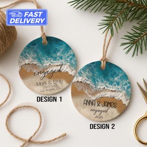 Adorno de playa para novios, adorno navideño de compromiso, regalos de compromiso personalizados y únicos para parejas, regalos para recién comprometidos.