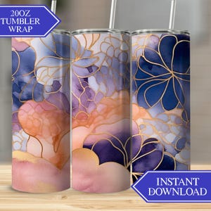 Floral Tumbler Sublimation Design, 20 oz Skinny Tumbler, Straight and Tapered Wrap, Watercolor Tumbler Png, Digital Download only