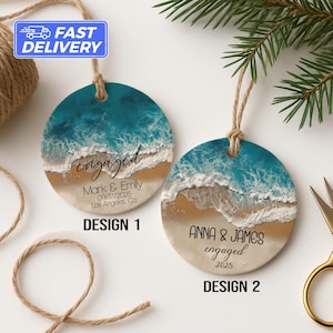 Adorno de playa para novios, adorno navideño de compromiso, regalos de compromiso personalizados y únicos para parejas, regalos para recién comprometidos.