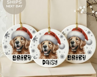 Adorno navideño de Golden Retriever, decoración navideña para amantes de los perros, recuerdo personalizado para mascotas, lindo regalo navideño canino, recuerdo personalizable para mascotas