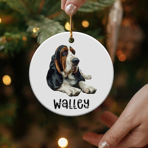 Basset Hound Dog Ornament, Custom Dog Keepsake, Basset Hound Dog Lovers Gift, Dog Breed Christmas Tree Decoration