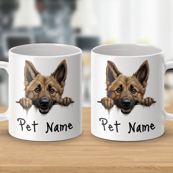 Custom Dog Mug, Personalized Pet Name, German Shepherd Coffee Cup, Unique Dog Lover Gift, Animal Illustrated Homeware, Pet Keepsake