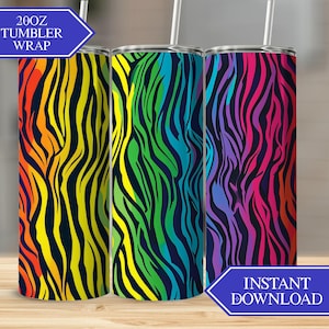 Vibrant Zebra Skinny Tumbler Sublimation Design, Straight Tapered Wrap,Tumbler Png, Instant Download, Digital Files only, Zebra Tumbler
