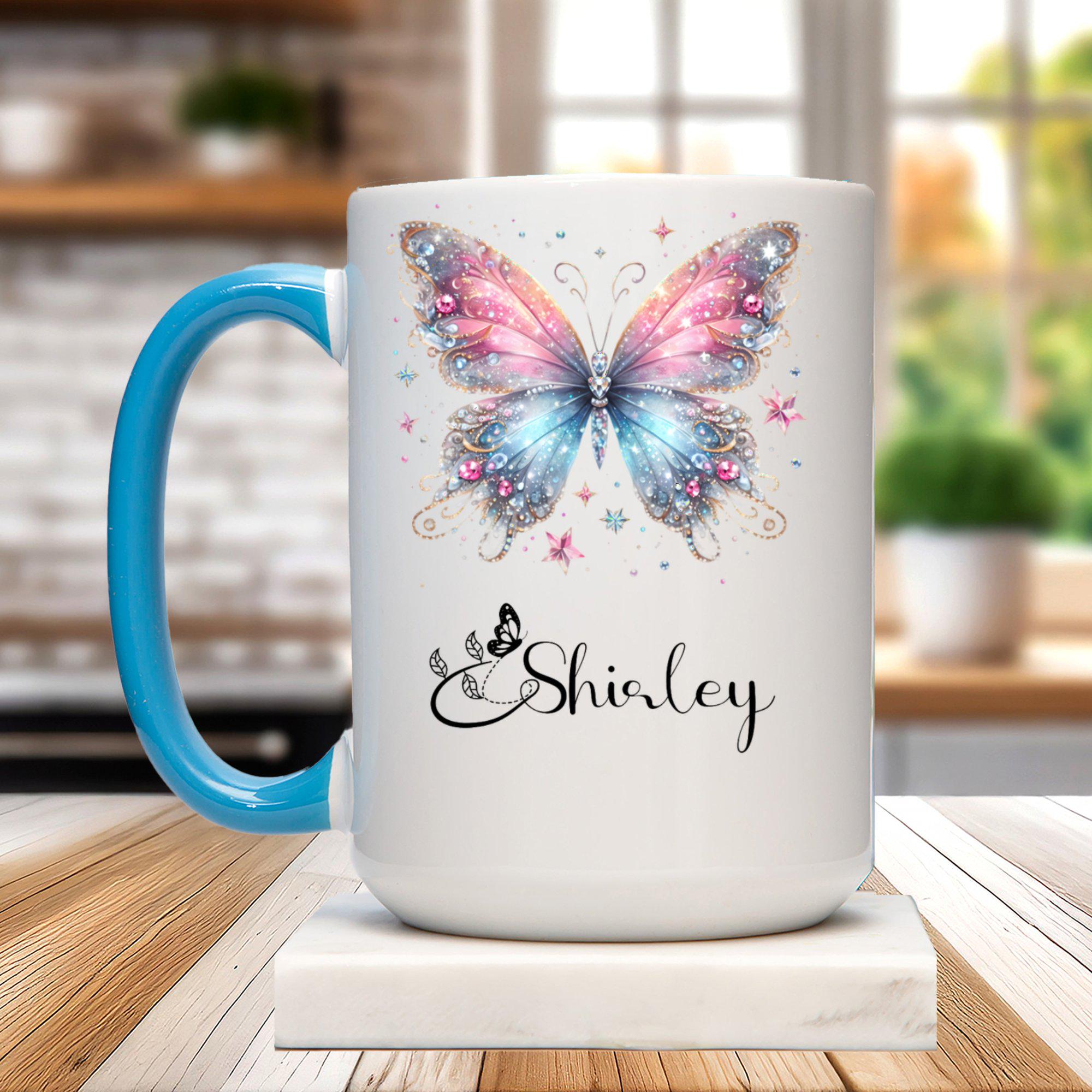 NETHOUSE Personalized Flower Butterfly Initial Mug - Custom Name Coffee Mug Gift For Women