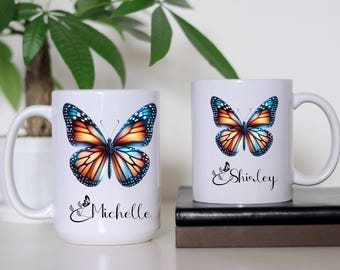Custom Butterfly Mug, Personalized Butterfly Coffee Cup, Butterfly Lover Gift, Unique Butterfly Design Mug, Custom Name Mug