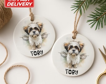Custom Watercolor Shih Tzu Ornament: Personalized Pet Memorial Keepsake