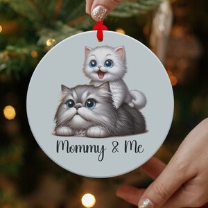 Mommy and Me Cat Ornament, Cute Cat Ornament, Personalized Pet Ornament, Christmas Tree Decoration, Mom and Baby Cat Gift